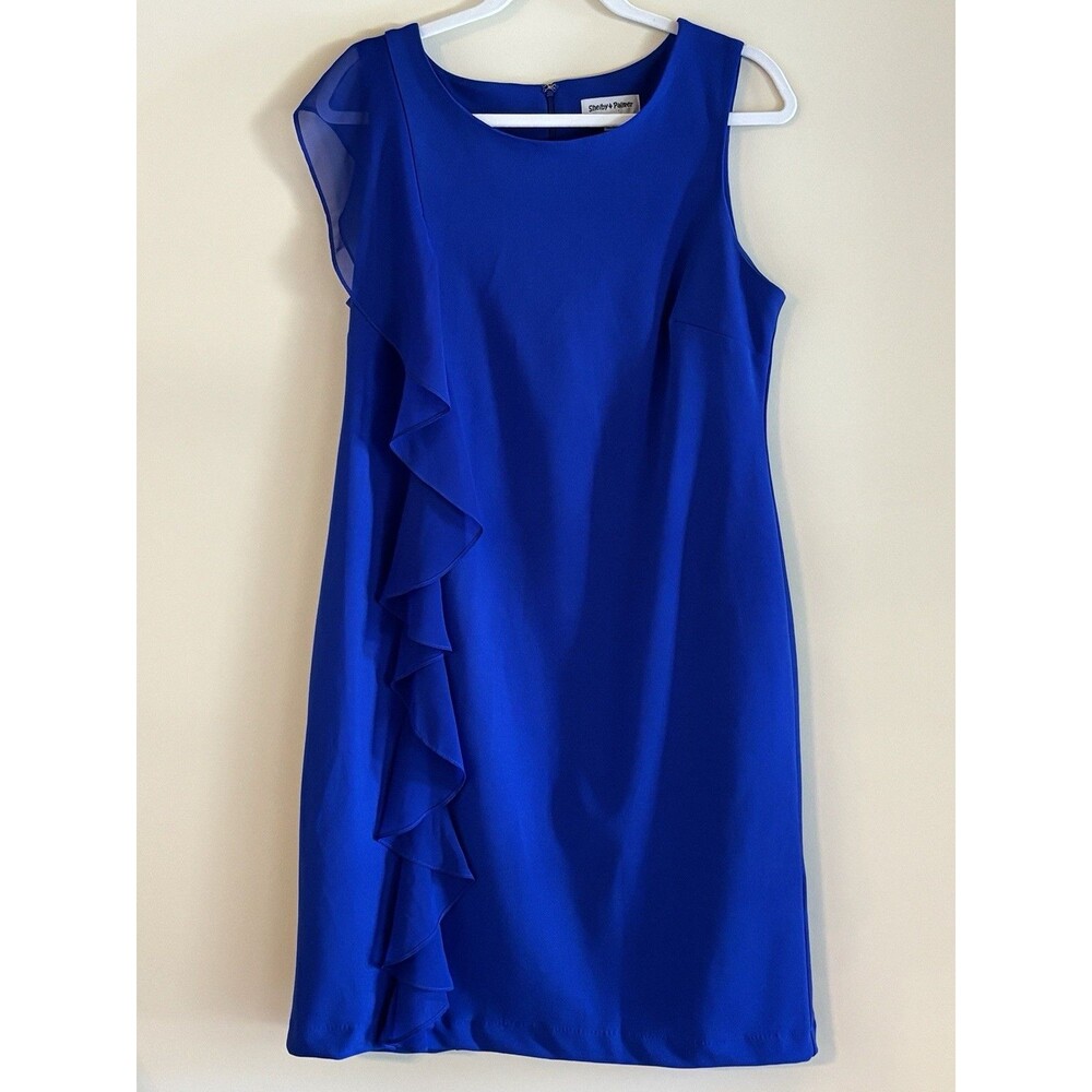Shelby & Palmer Dress 12 Royal Blue Ruffle Sheath Cocktail Wedding Guest